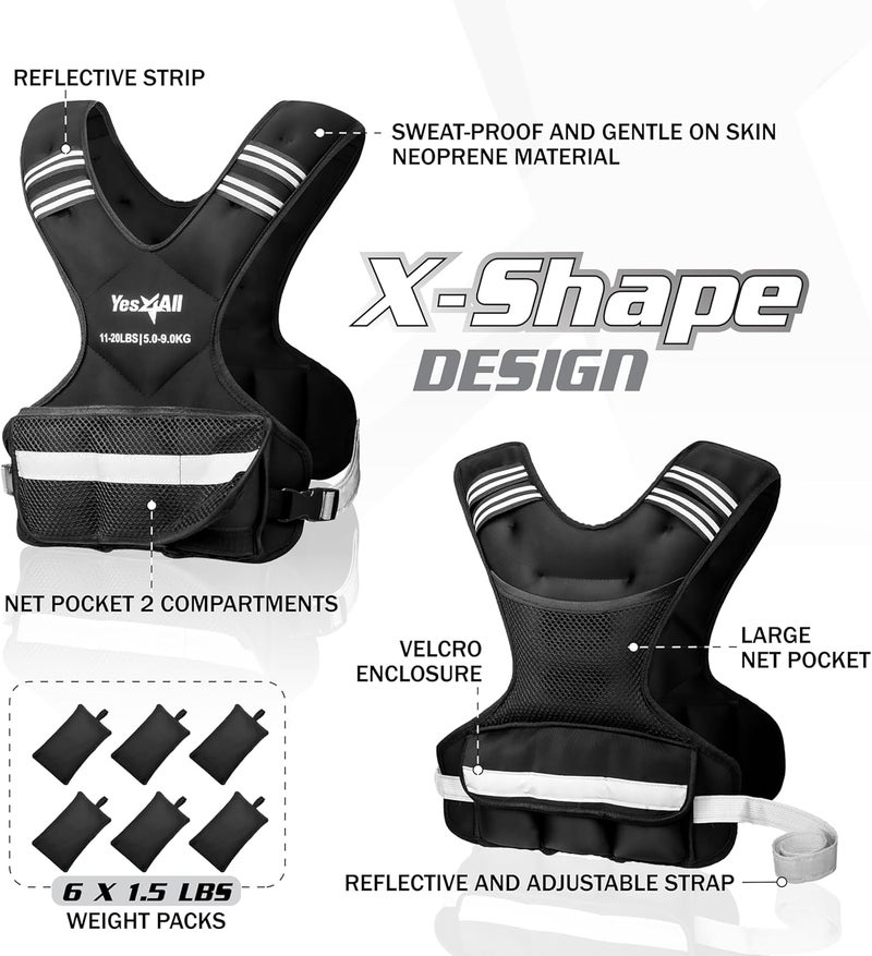 Yes4All Adjustable Weighted Vest 11-32lbs with Reflective Strip, Large Weight Vest for Strength Training for Men & Women - Image 2